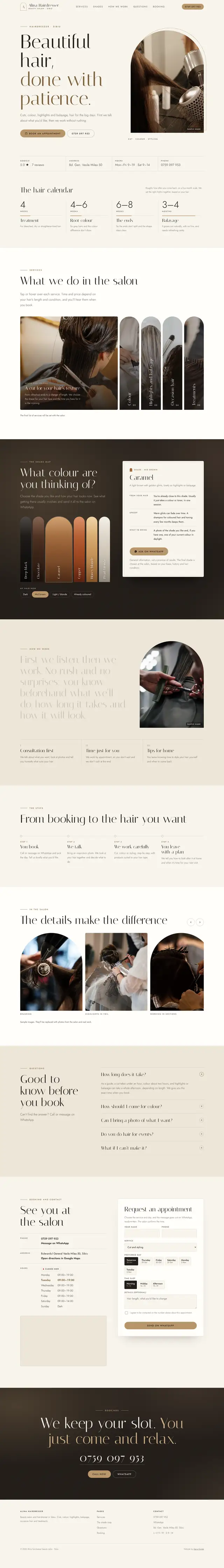 Full Alina Hairdresser page, desktop