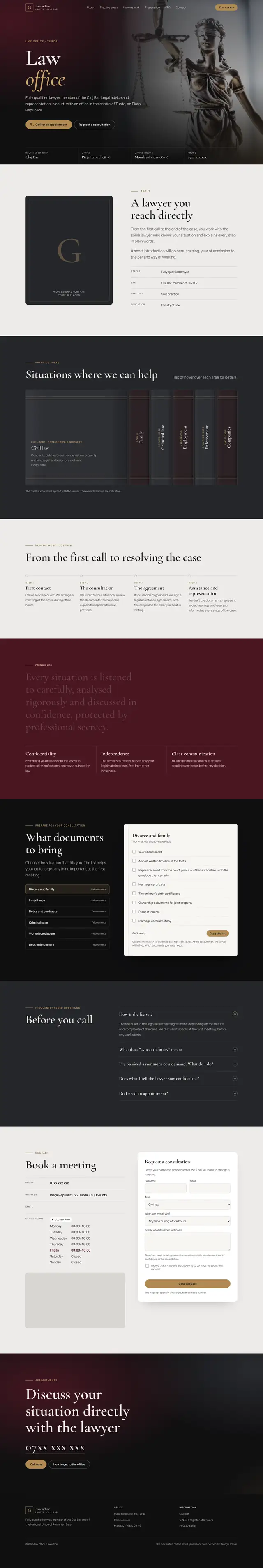 Full Law practice page, desktop