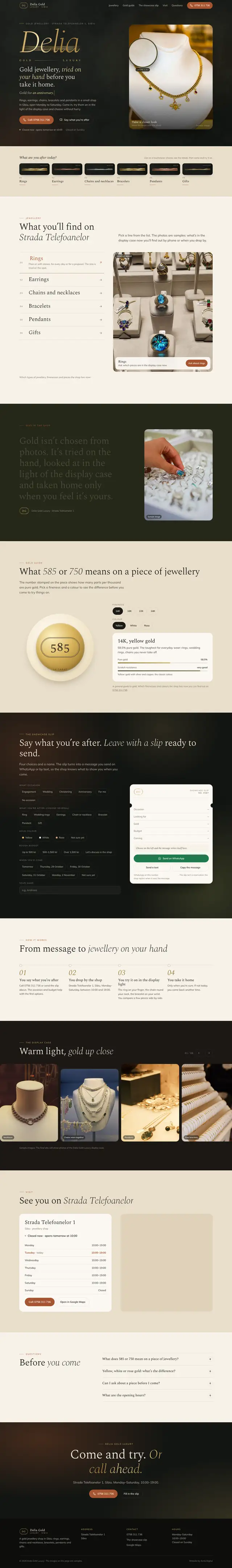 Full Delia Gold Luxury page, desktop