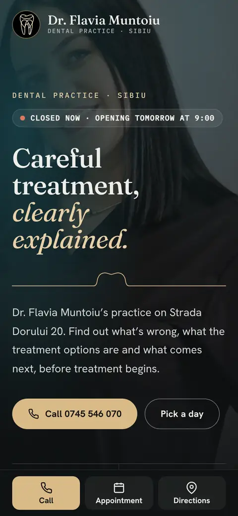 Dr. Flavia Muntoiu on a phone