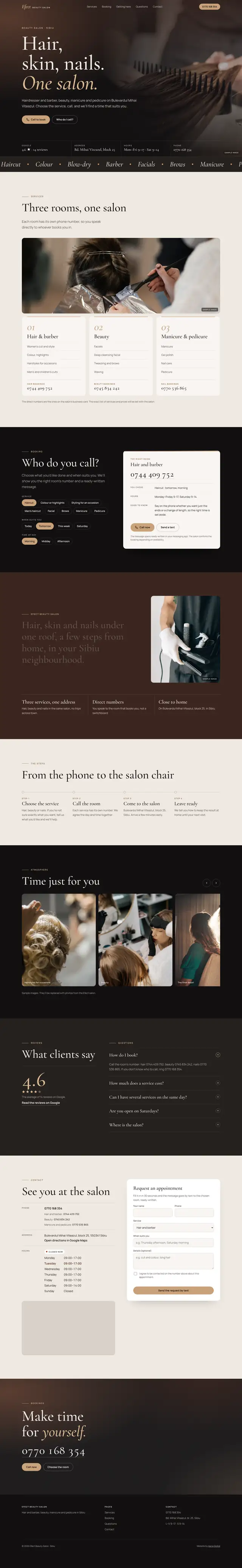 Full Efect Beauty Salon page, desktop