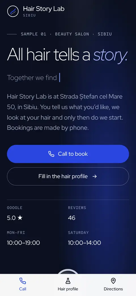 Hair Story Lab on a phone