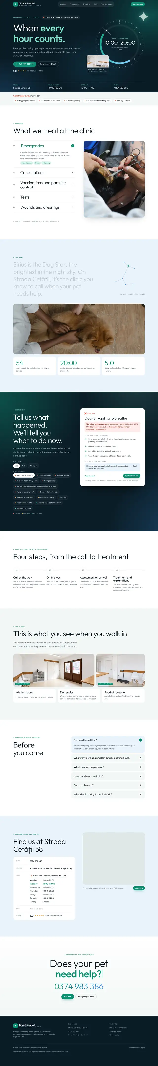 Full Sirius Animal Vet page, desktop